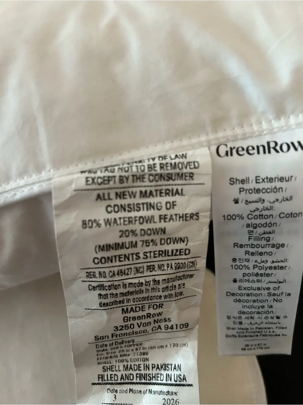 GreenRow sofa topper insert heavy fill down